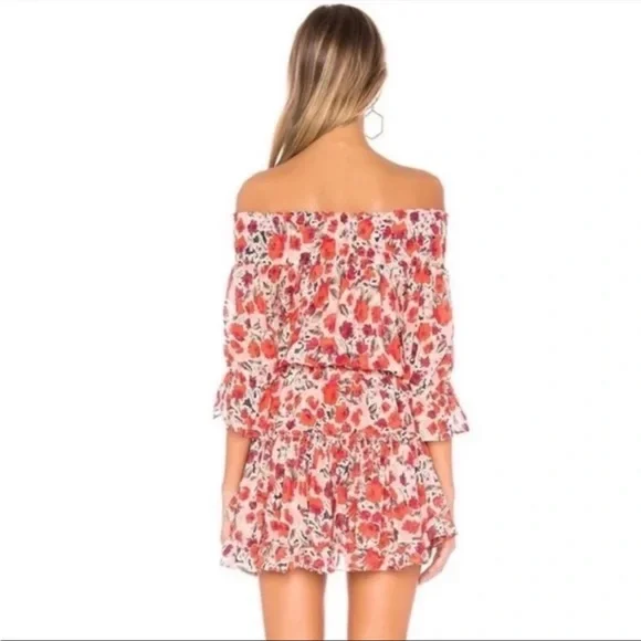 Misa Los Angeles Darla Off Shoulder Mini Dress Red Flora, FUN, FLIRTY, & SEXY!🤩 - Picture 5 of 6